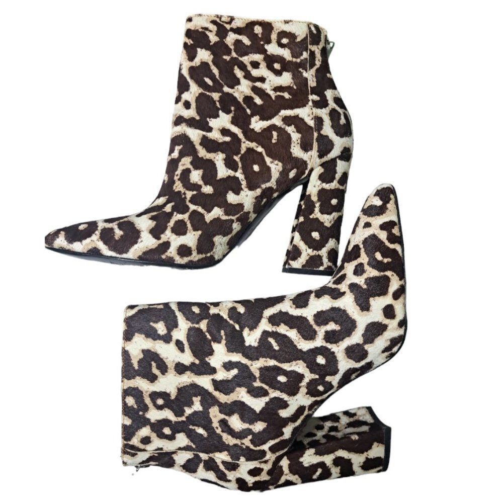 Charles David Women's Real Calf Fur Animal Print Ankle Boots Brown Multi Sz 8